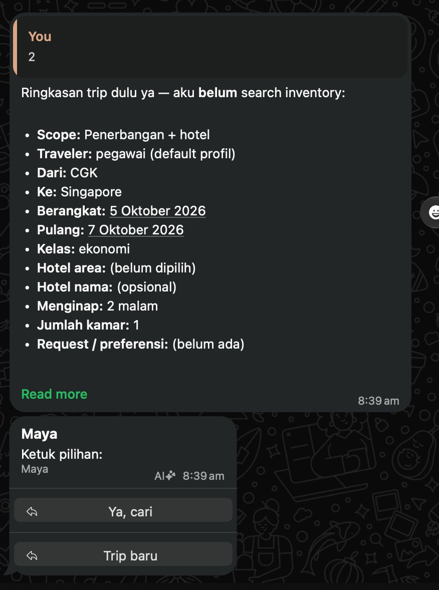 Tappable actions stay Maya — Maya WhatsApp